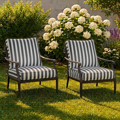 3" Deep Seat Chair Cushion Stripe Border Frame - Water-Resistant