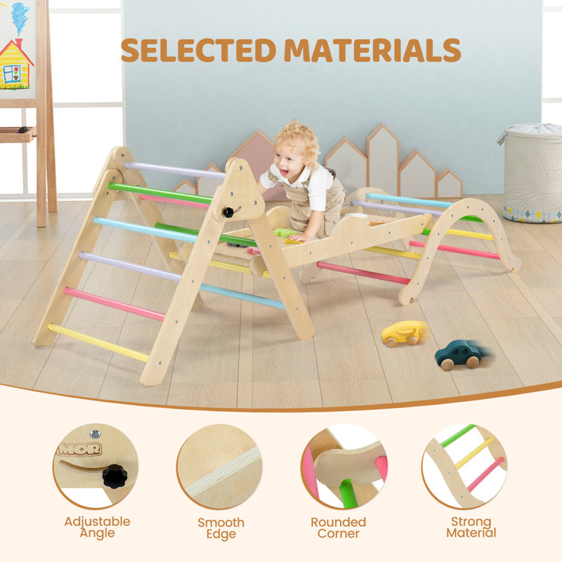 Structure d'escalade en bois pour enfants avec coussin moelleux
