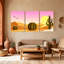 Cactus, paysage désertique avec cactus et coucher de soleil, ensemble de 3 impressions sur toile-1116914539