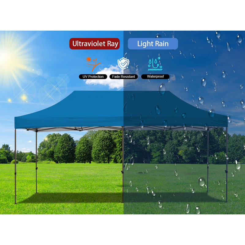 EROMMY 10' x 20' Blue Steel Pop-Up Canopy Tent with Roller Bag