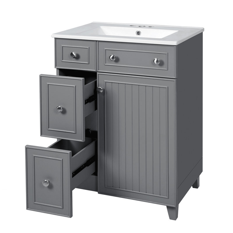 Meuble-lavabo 24 po avec lavabo en céramique, Gris