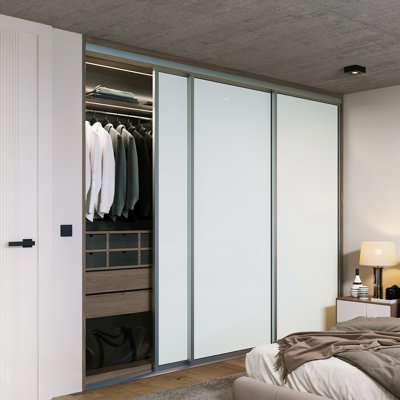 Portes coulissantes en verre laiteux 3 panneaux - Cadre en aluminium avec technologie Silent Glide