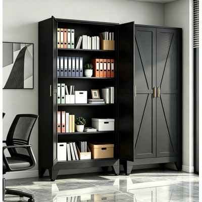 71" Tall Metal Storage Cabinet with 2 Doors, 4 Adjustable Shelves, and Independent Storage Space