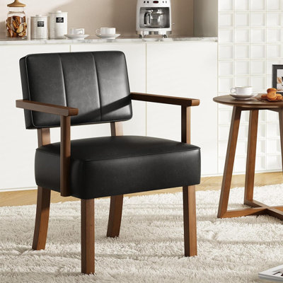 Chaise d'appoint de style Mid-Century, fauteuil en similicuir à rayures verticales et structure en bois