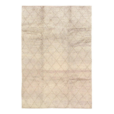 Geometric Handmade Rectangle 8'11" x 6' Cotton/Wool Area Rug in Ivory/Gray
