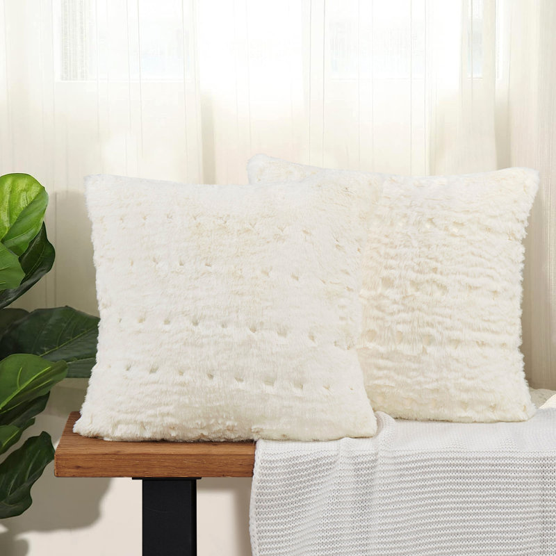 Housse de coussin en fausse fourrure jacquard, Blanc antique