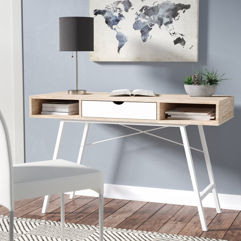 Decio Steel Writing Desk, Natural/White