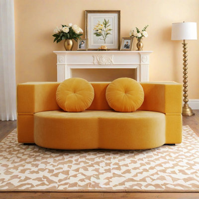 Modern Floor Sofa With 2 Pillows, Sleeper Sofa Bed, Folding Mattress For Living Room, Guest Bed, No Assembly Required