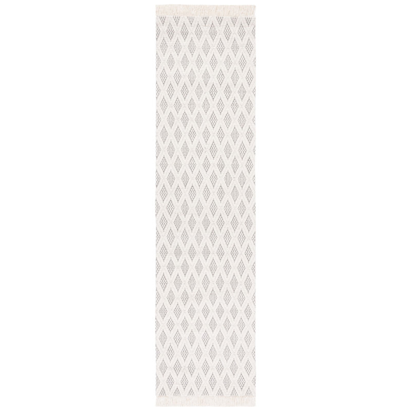 Addai Geometric Handwoven Wool Ivory/Gray Area Rug, Runner 2'3" x 9'