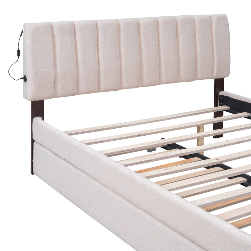 Lit plateforme tapissier grand avec lit gigogne simple TG