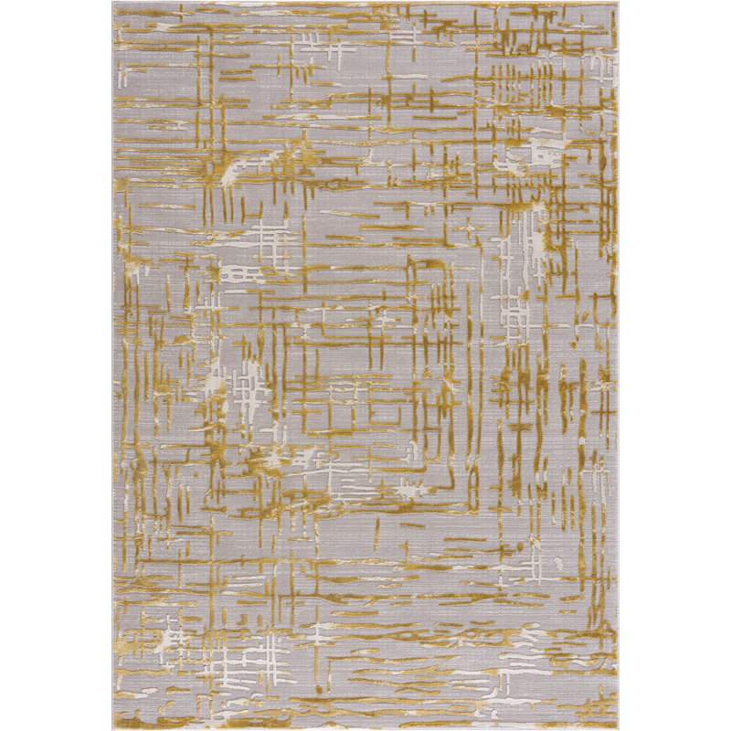 Tapis doré à motif abstrait Delong, Rectangle 5 pi x 7 pi 6 po