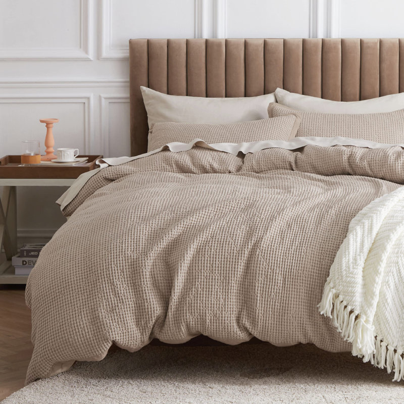 Ensemble de housse de couette à tissage gaufré 100% coton Essential Collection, Blanc brillant