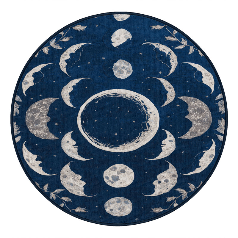 Tapis bleu lavable à la machine, Rond 3 pi
