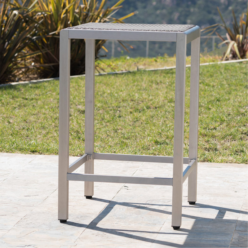 Table de bar d'extérieur en aluminium 43 po avec plateau en rotin PE, finition grise