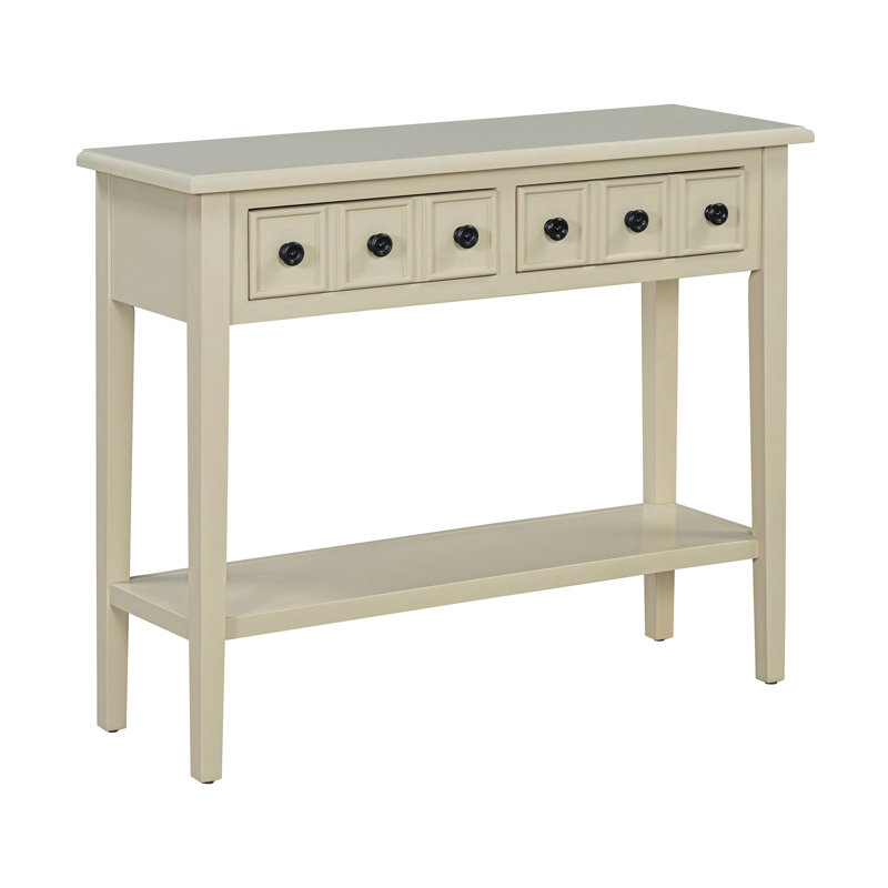 Table d'entrée avec 2 tiroirs, console rustique avec tablette ouverte et pieds en bois d'hévéa pour les entrées, les salons et les couloirs (bleu sarcelle)