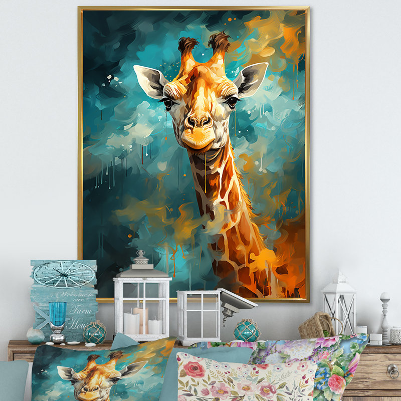 Pop art, portrait de girafe IV sur toile, H 32 po x l 16 po x P 1 po, Cadre flottant doré