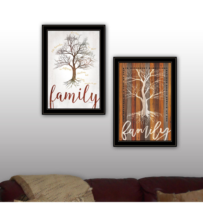 Family Tree/Roots 2-Piece Vignette Framed Wall Art for Living Room, Home Wall Decor by Marla Rae, Black Framed