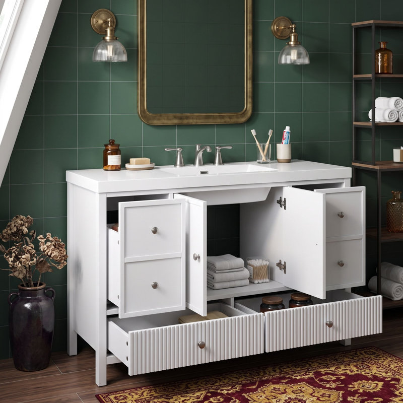 Meuble-lavabo avec lavabo et 4 tiroirs, Blanc