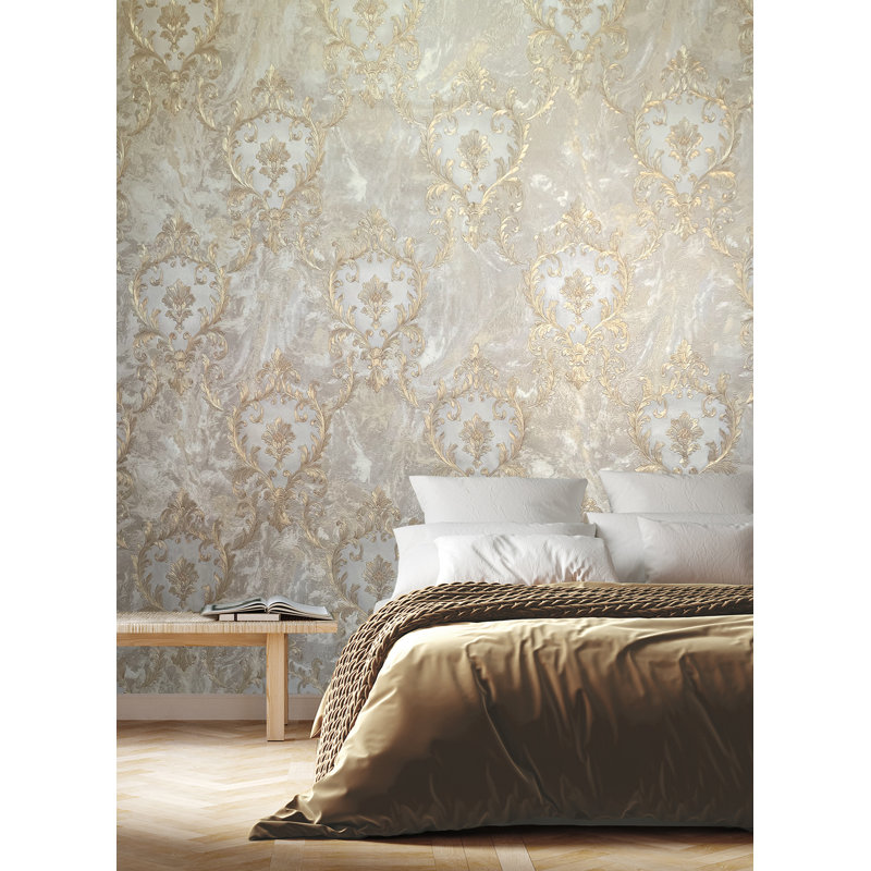 Zara 10.05m x 53cm Textured Glitter Wallpaper Roll, Beige