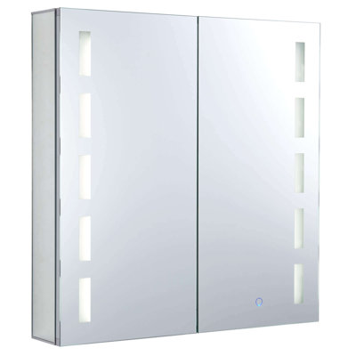 Armoire à pharmacie à double porte sans cadre en aluminium argenté avec éclairage DEL vertical et capteur tactile à intensité variable FINE FIXTURES