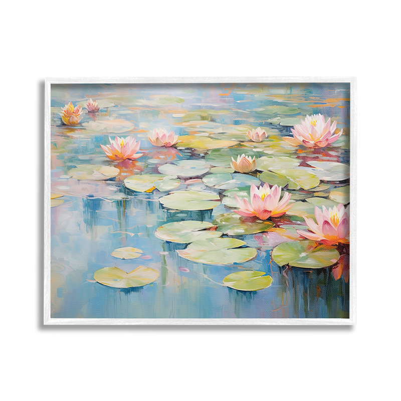 «Modern Lily Pad», art de la giclée par Gina Kelly, H 24 po x l 30 po, Giclée encadrée blanc bord de mer
