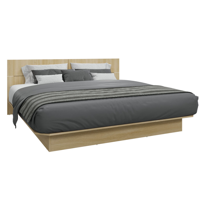 ZEN ALPHA - Lit plateforme avec tête de lit - Assemblage facile, aucun sommier requis, Beige, Très grand lit