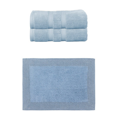 Buariki Collection 100% Soft Cotton Bath Towel Set & Bath Rug Reversible