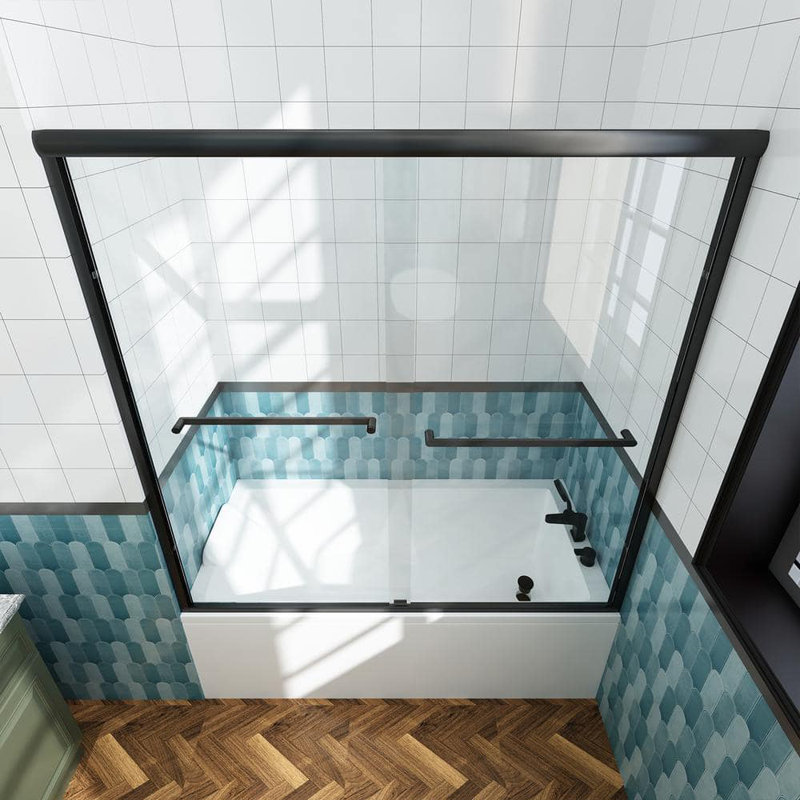 56 to 60 in. W x 58 in. H Sliding Framed Tub Door with Clear Glass, Black