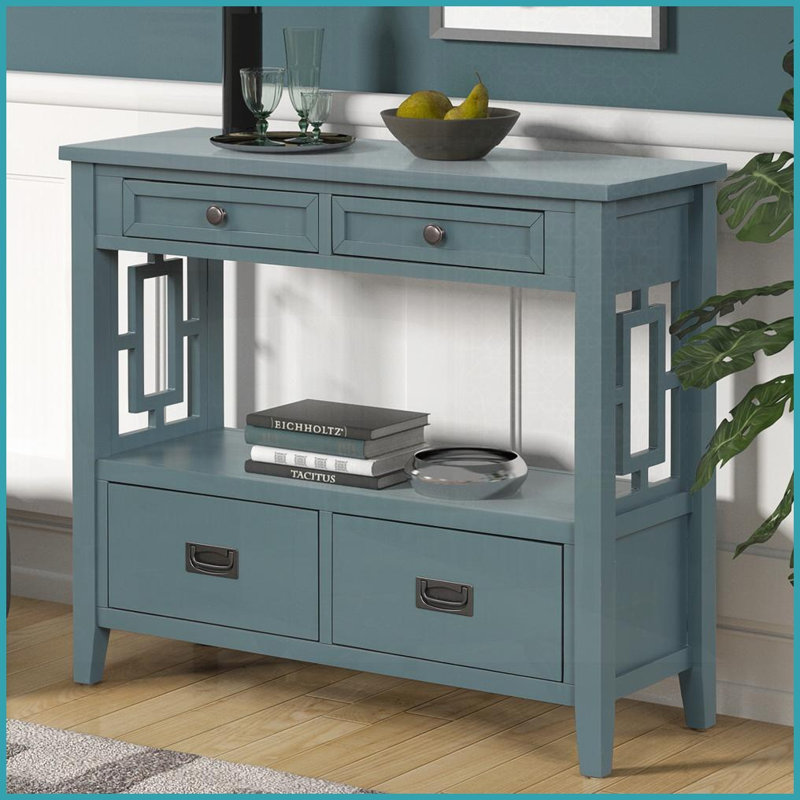 36'' Farmhouse Pine Wood Console Table Entry Sofa Table With 4 Drawers & 1 Storage Shelf For Entryway Living Room Bedroom Hallway Kitchen