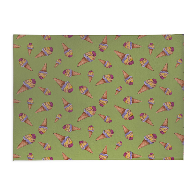 Tapis de cuisine antidérapant Summer Ice Cream, Rectangulaire 3 pi x 5 pi, Herbe verte
