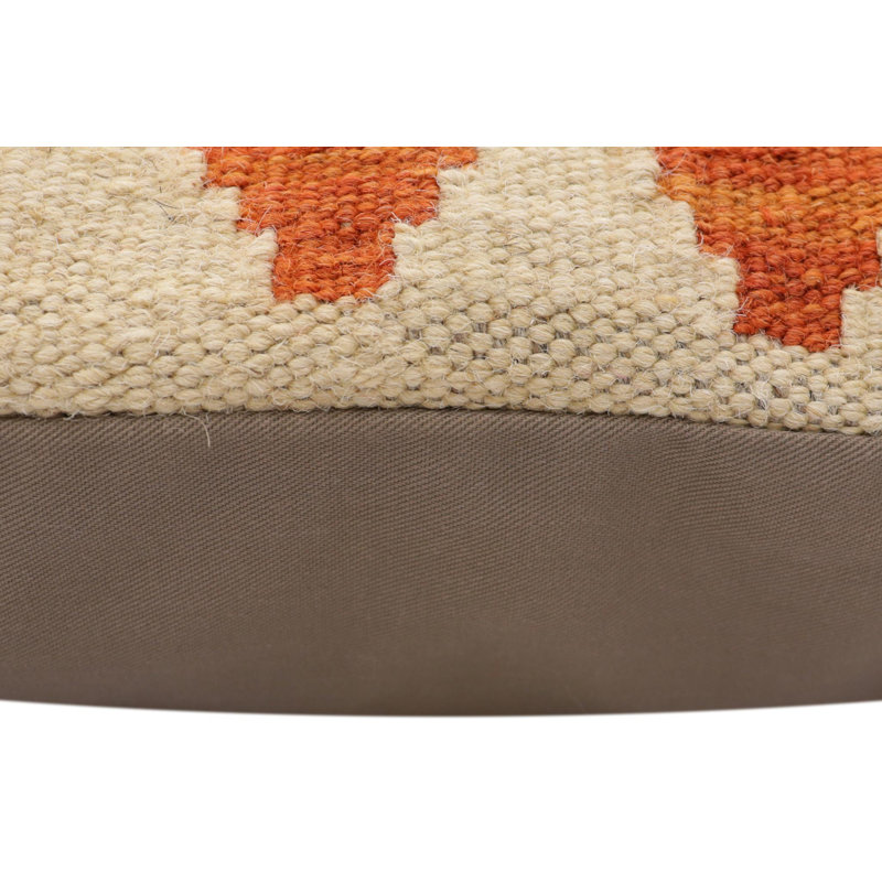 Coussin rustique tissé à la main kilim Rustic Mcbride - 17 po x 18 po, H 19 po x l 18 po, Beige / orange