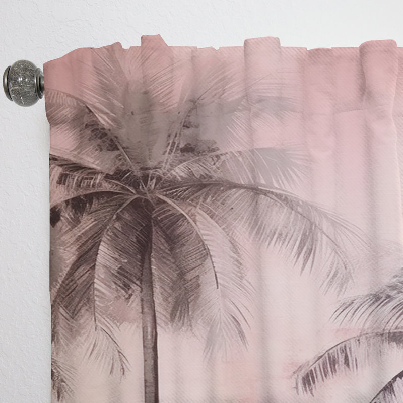 Barin Vintage Pink Palm Trees Shadows II - Traditional Curtain - Velvet Room Darkening - 1 panel, 52" W x 63" L