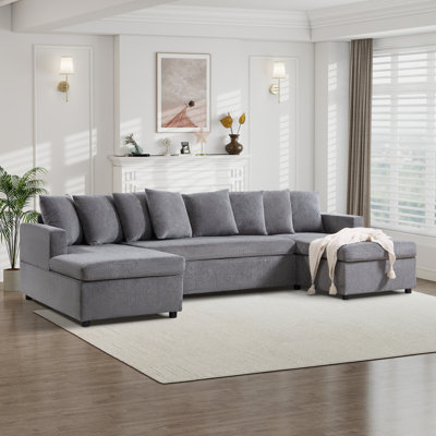 122'' Wide Modern Soft Microfiber Upholstered Sectional Sofa With Pillow Backrests