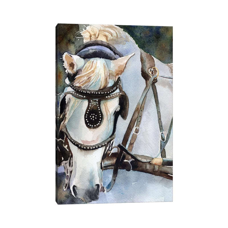 White Percheron In Charleston by Rachel Parker - Painting on Canvas, Wrapped Canvas, 30.48 cm H x 45.72 cm W