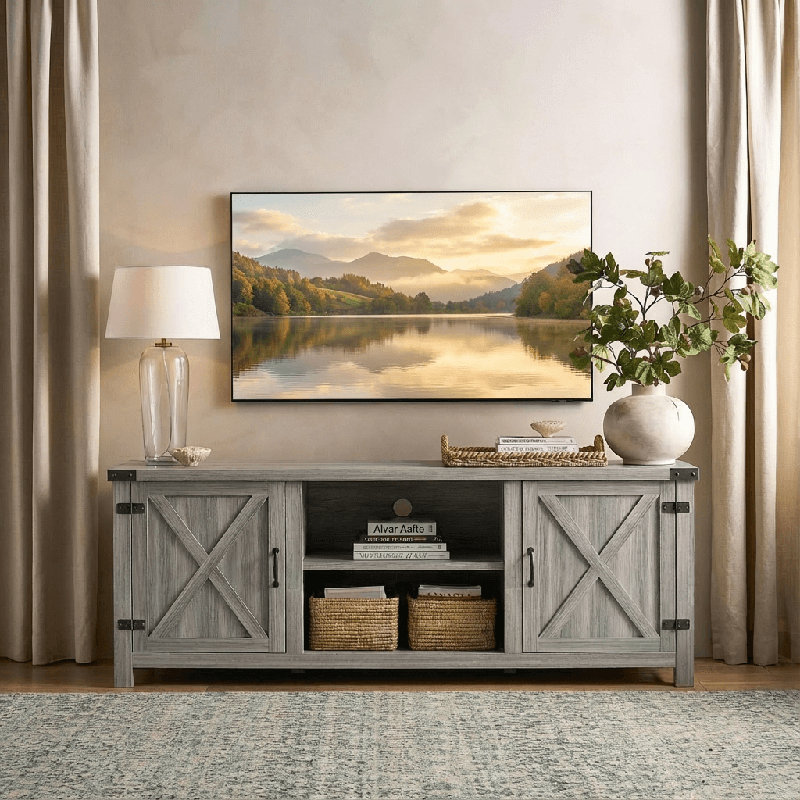 58'' Barn Door Style Media Console, Gray