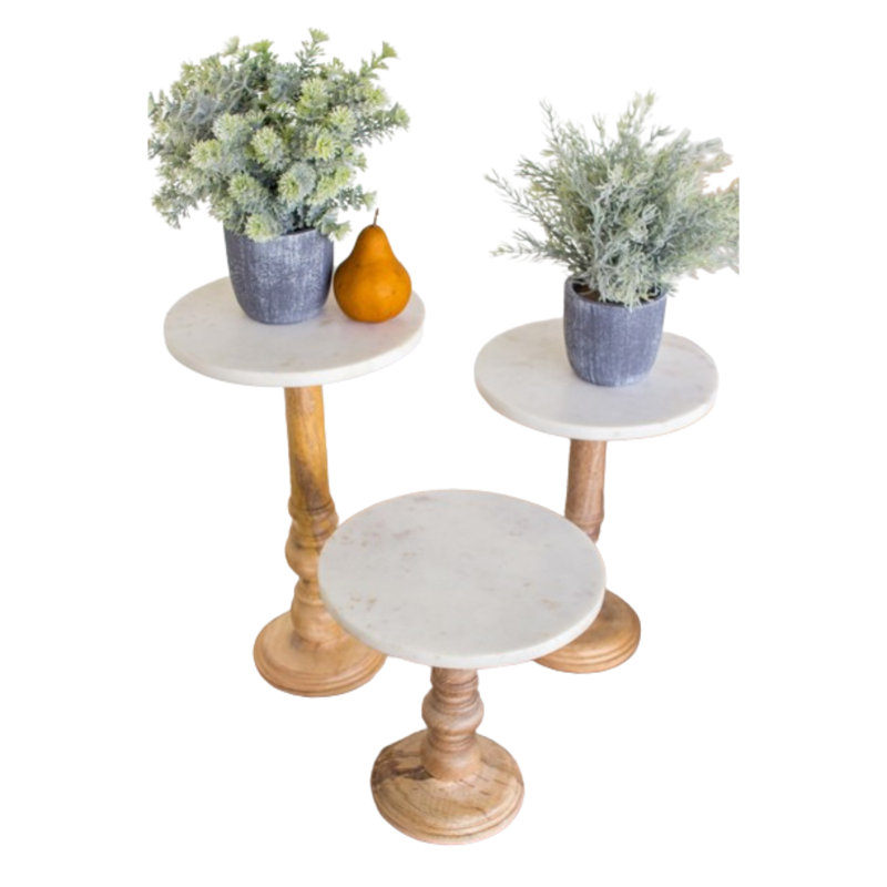  Présentoirs en bois naturel et marbre blanc - ensemble de 3