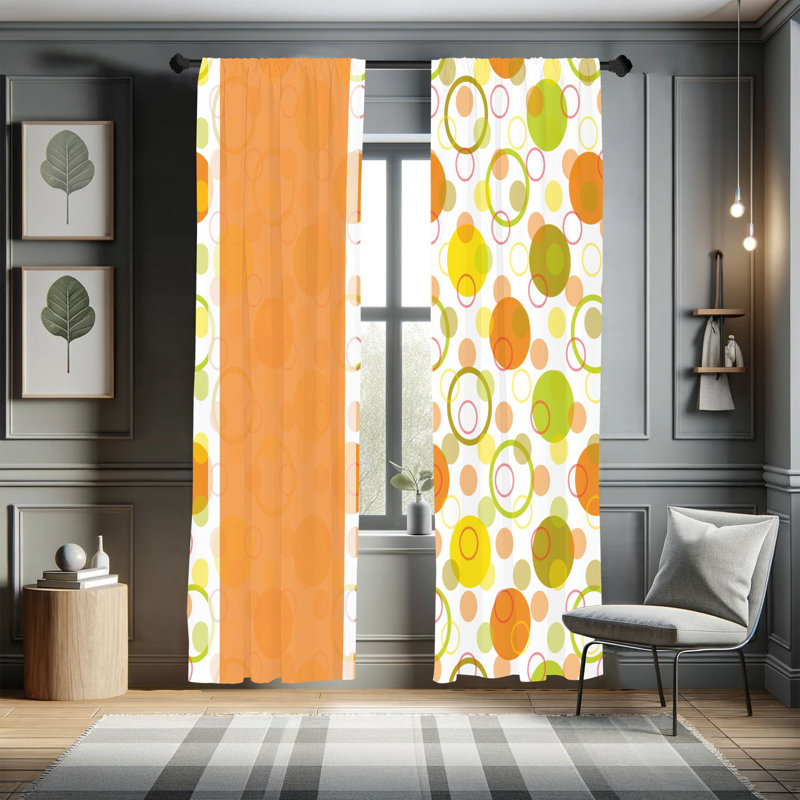 Paire de rideaux abstraits circulaires Wrought Studio ™, 28 po x 84 po, vert lime, orange, jaune