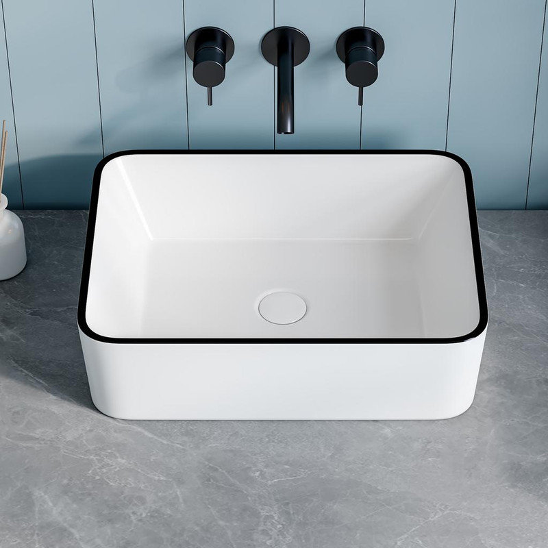 Eridanus Denbigh 19" L x 14'' W White Vitreous China Rectangular Vessel Bathroom Sink, White/Black Trim