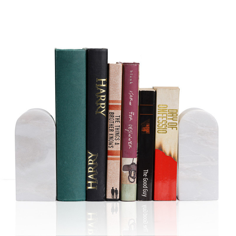 Serre-livres en marbre (ensemble de 2), H 2,3 po x l 2,54 po x P 5,66 po, Blanc