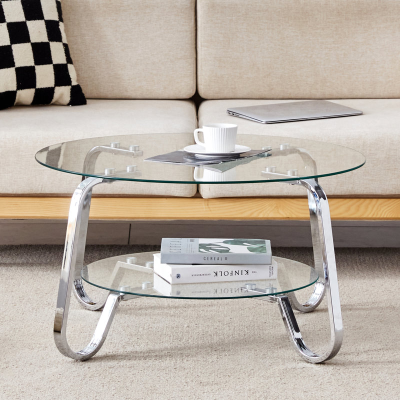 Table basse 31,5 "ronde en verre argenté pour le salon, Argent argent