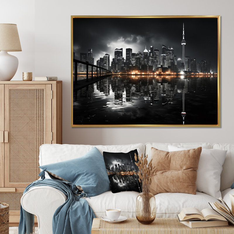 Canada Cityscape Noir I - impression, Or, H 24 po x l 32 po x P 1 po