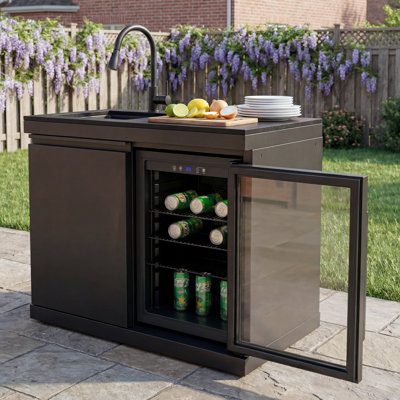  Brixx 38" Outdoor Kitchen with Sink and Fridge Combo in Stainless Steel