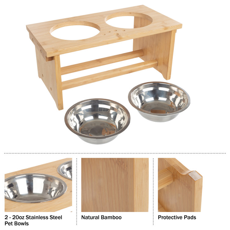 Elevated Dog Cat Bowls, Unique Bone Shape Bamboo Raised Dog Bowl Stand with  2 Stainless Steel Bowls, Anti-Slip for Pets Puppy Small Dogs Cats Food Water  Bowls Small Dog Bowls