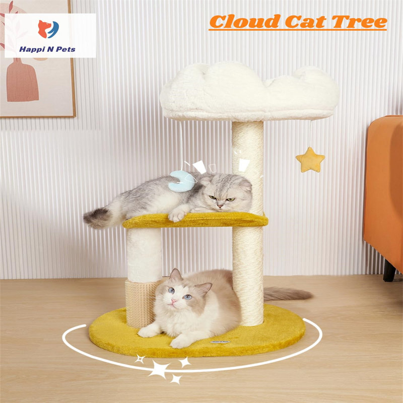 Cloud-Themed Multi-Level Sisal Cat Tree with Perch and Bed