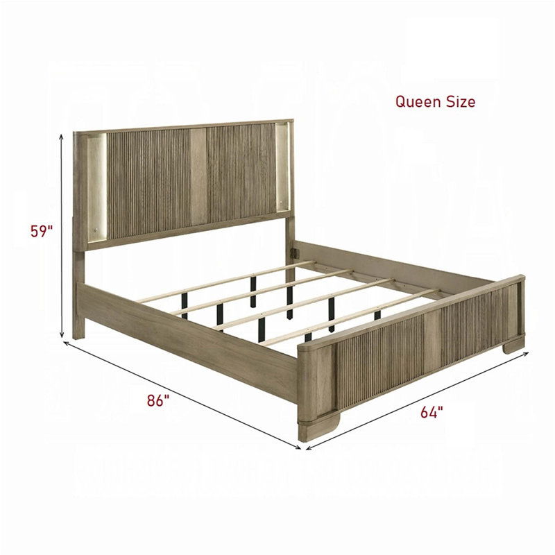 Lit de style transitionnel avec tête de lit à DEL alliant charme rustique et élégance moderne pour un décor de chambre à coucher polyvalent.