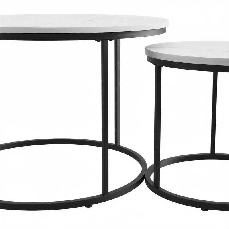 Tables basses modernes avec structure en métal et plateau en marbre, table basse deux pièces