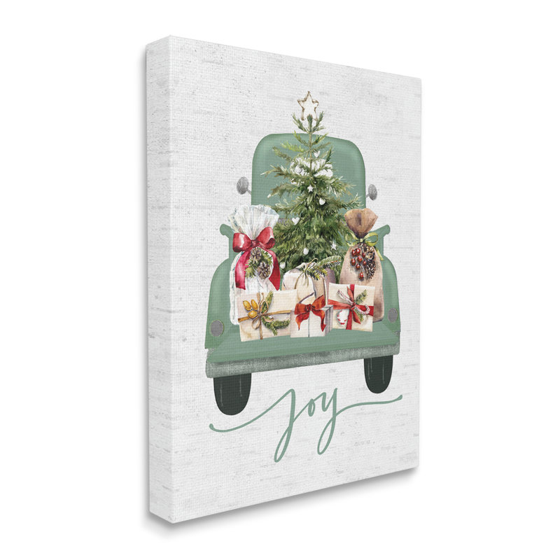 «Rustic Gift Truck With Joy On Canvas» par impression à lettres et doublée, H 48 po x l 36 po x P 1,5 po
