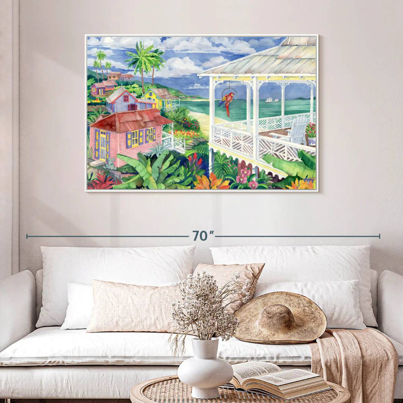 Baie Caribe, 46 po x 31 po, Cadre flottant blanc