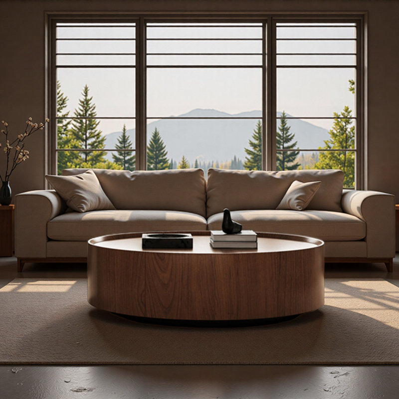 Retro Round Coffee Table, 12.6" H x 39.4" L x 39.4" W