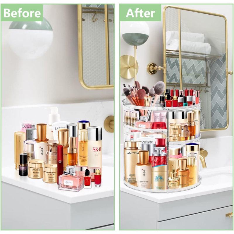 360 organisateur de maquillage rotatif, organisateur de cosmétiques de grande capacité pour porte-parfum, Bleu